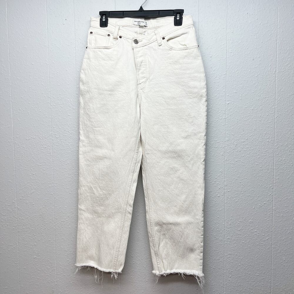 Abercrombie & Fitch The Dad High Rise Jeans Ankle 28/6 Cross Over Waist Raw Hem